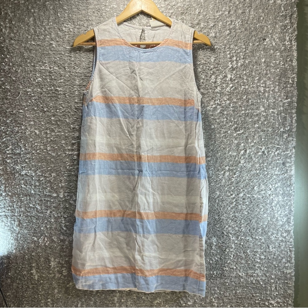 Cynthia Rowley Linen‎ Sleeveless Shift Dress 6 Striped Coastal Beach Vacation